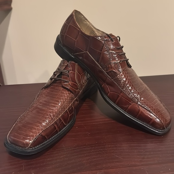 Stacy Adams genuine, snake skin, brown, cognac, leather lace up dress shoes 10 - Picture 2 of 16